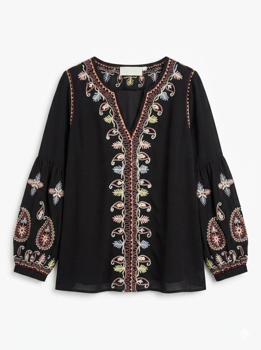 🔺️Love Sam Black Embroider Boho Long Balloon Sleeve Top XSmall